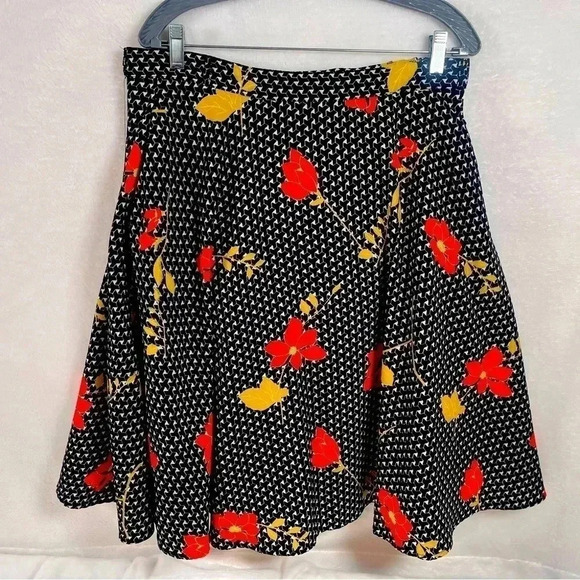 ModCloth A Line Midi Skirt Womens XL Black Floral Geometric Pockets - Picture 1 of 10